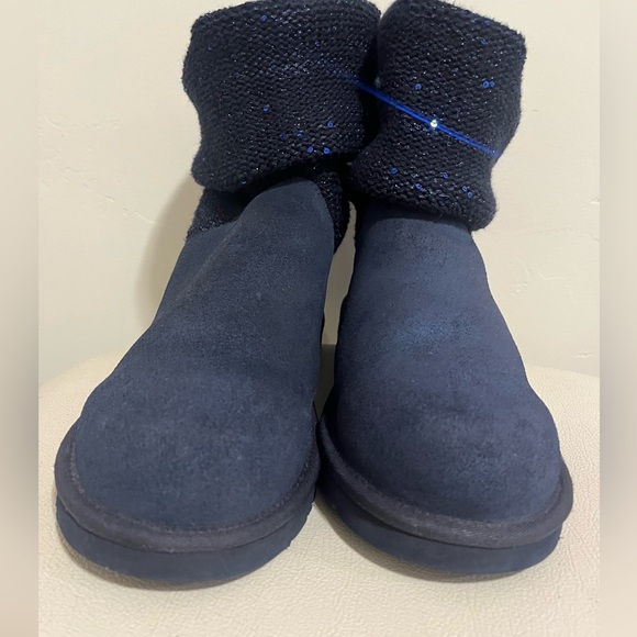 - UGG Australia Nyla  Navy Blue Suede Sparkle Knit Boots Women’s Size 9 - Picture 7 of 11